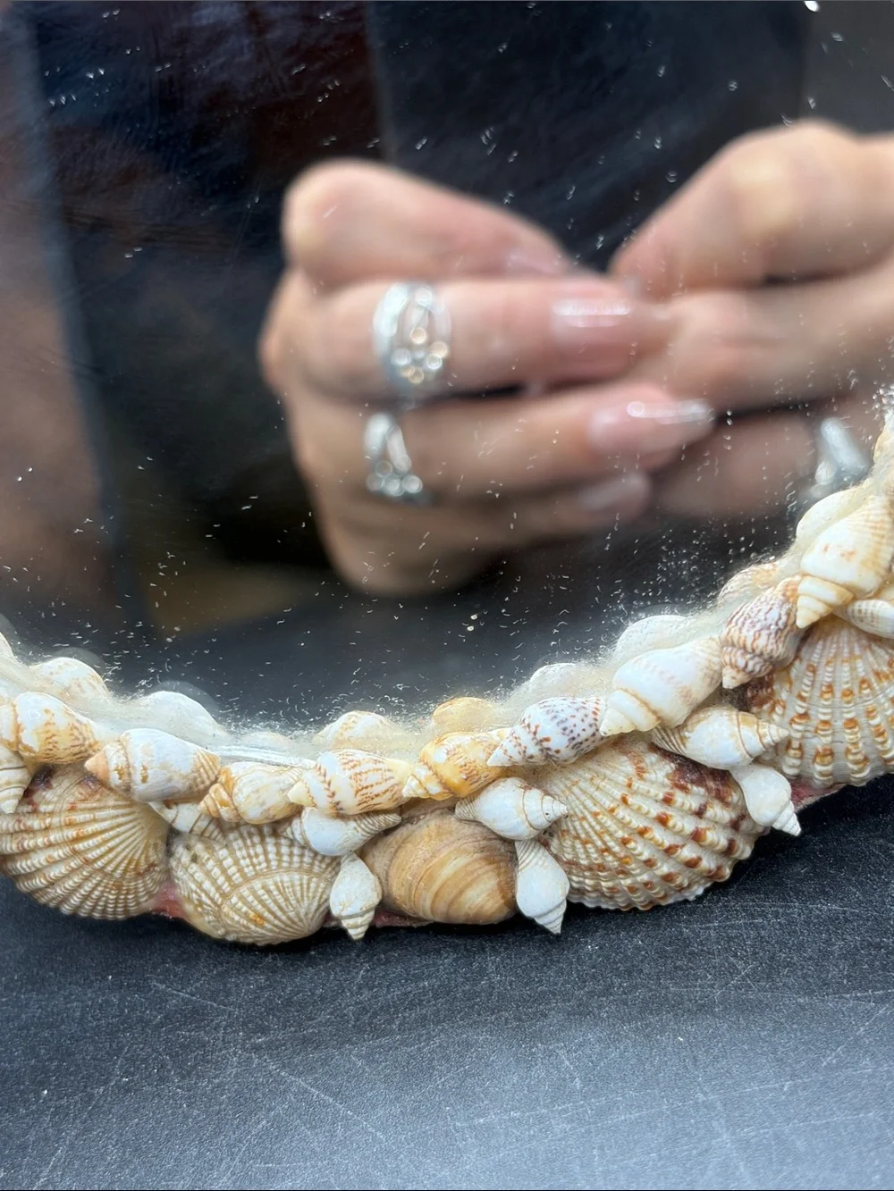 Vintage Handmade Seashell Boho Mid Century Coastal Mermaid Round Shell Mirror
